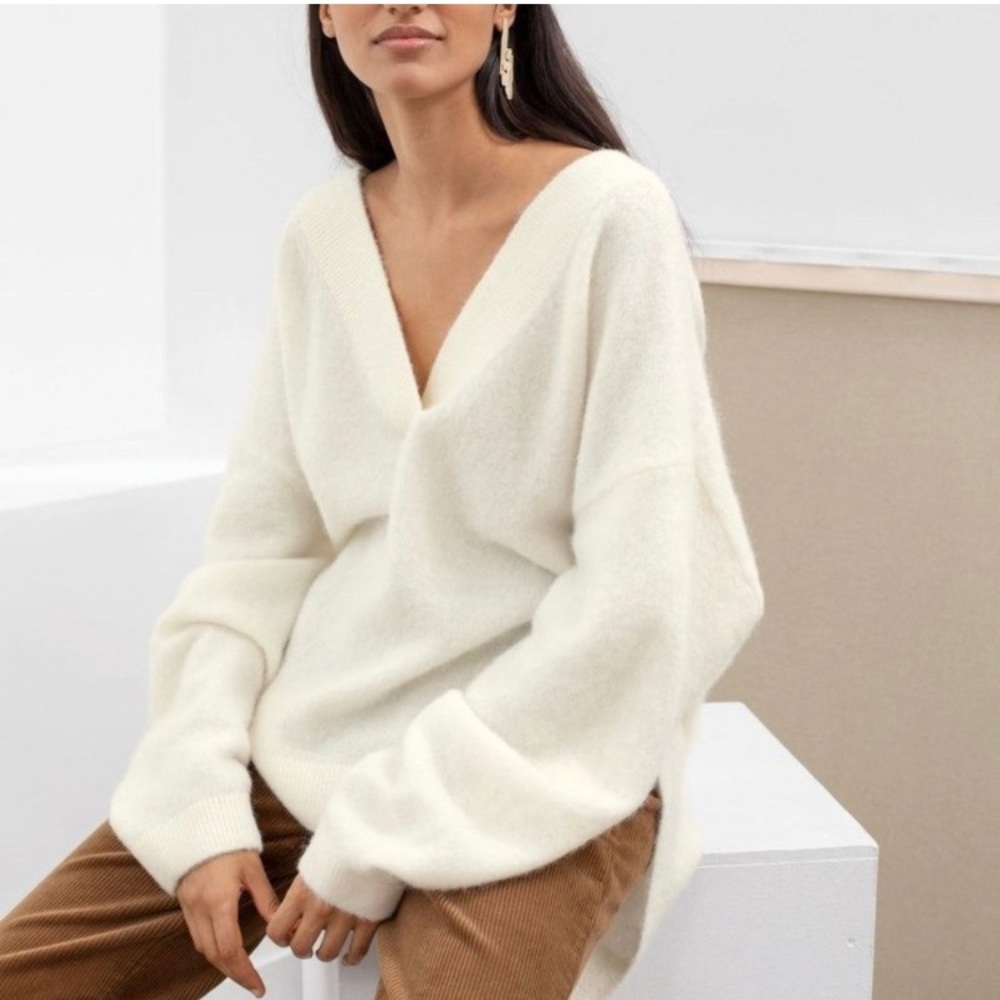 & Other Stories Alpaca Wool Oversized V Neck Cream Sweater size Small